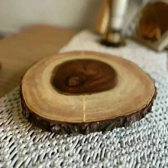 Wood Slab Serving Board Acacia Bark Footed Server - Picture 6 of 8